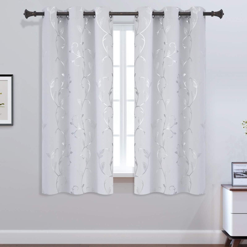 BUHUA Greyish White Curtains Shinny Silver Vine Print Design Blackout Window Curtains for Nursery 38Wx72L Set of 2 Panels - Image 2